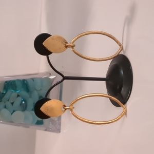 Matte Gold Tone Marquis Shape Hoop 3" Dangle Earrings